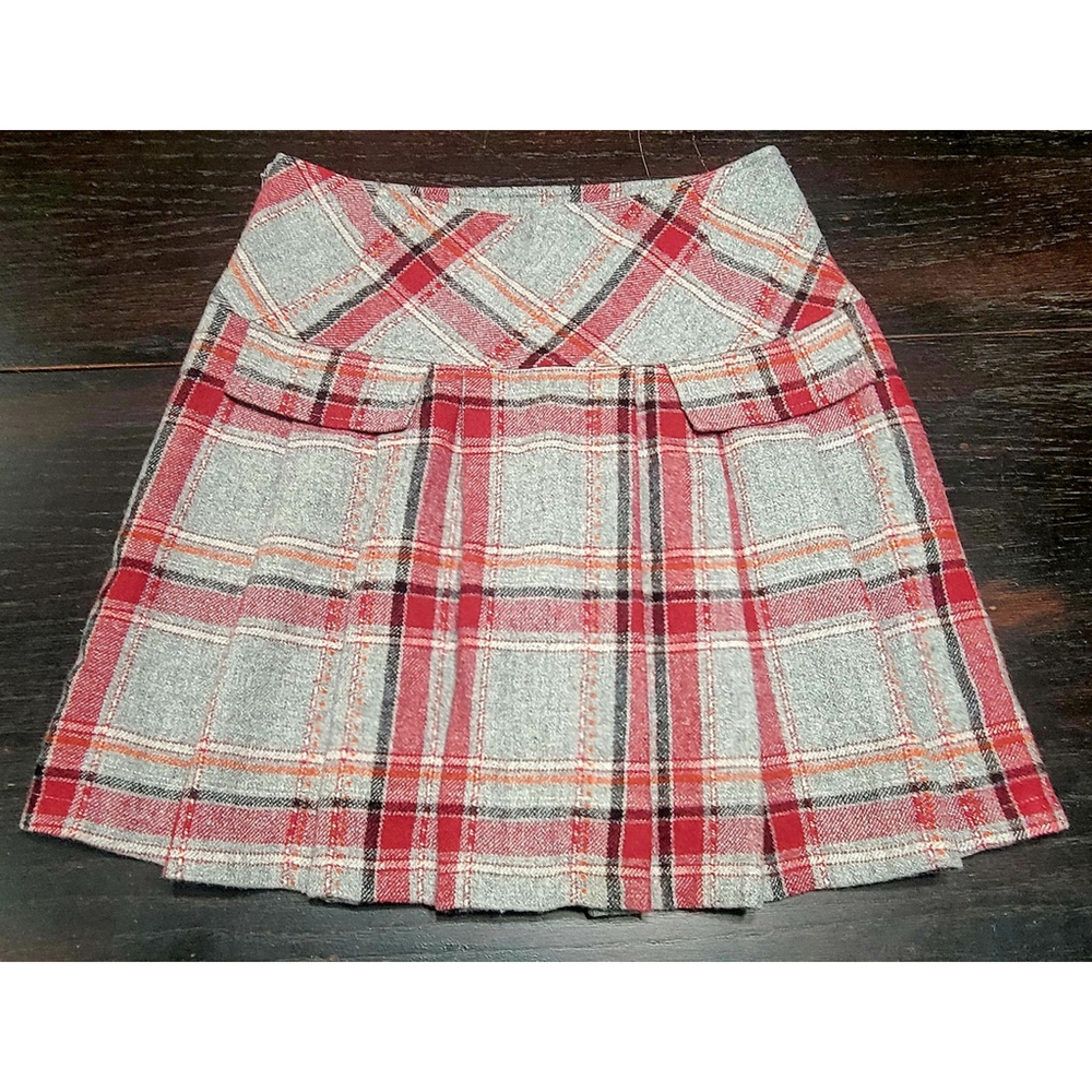 Etam Weekend Plaid Pleated Skirt Waist 28" Length 17" Faux Pockets